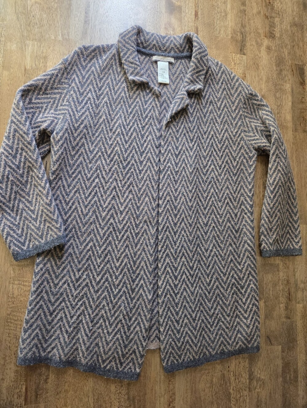 70% Wool Soft Chevron Knit Open Cardigan Sweater Made In Italy